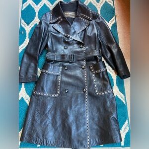 Leda Spain by Gropper Vintage Soft Lined Leather Coat DOUBLE Stitched & Breasted